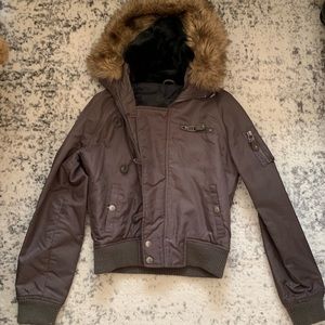 Aeropostale cropped coat with fur hood